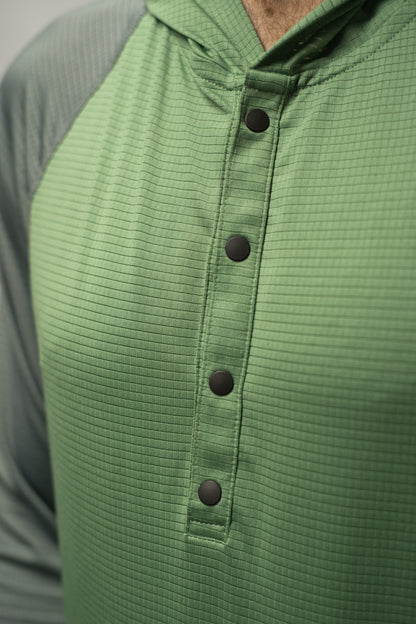 Gimlet Sun Hoodie in Forest Green - placket detail